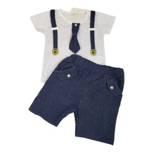 2T Navy Blue Faux Suit Baby Boys 2 pcs Outfit. T-Shirt and Shorts Set